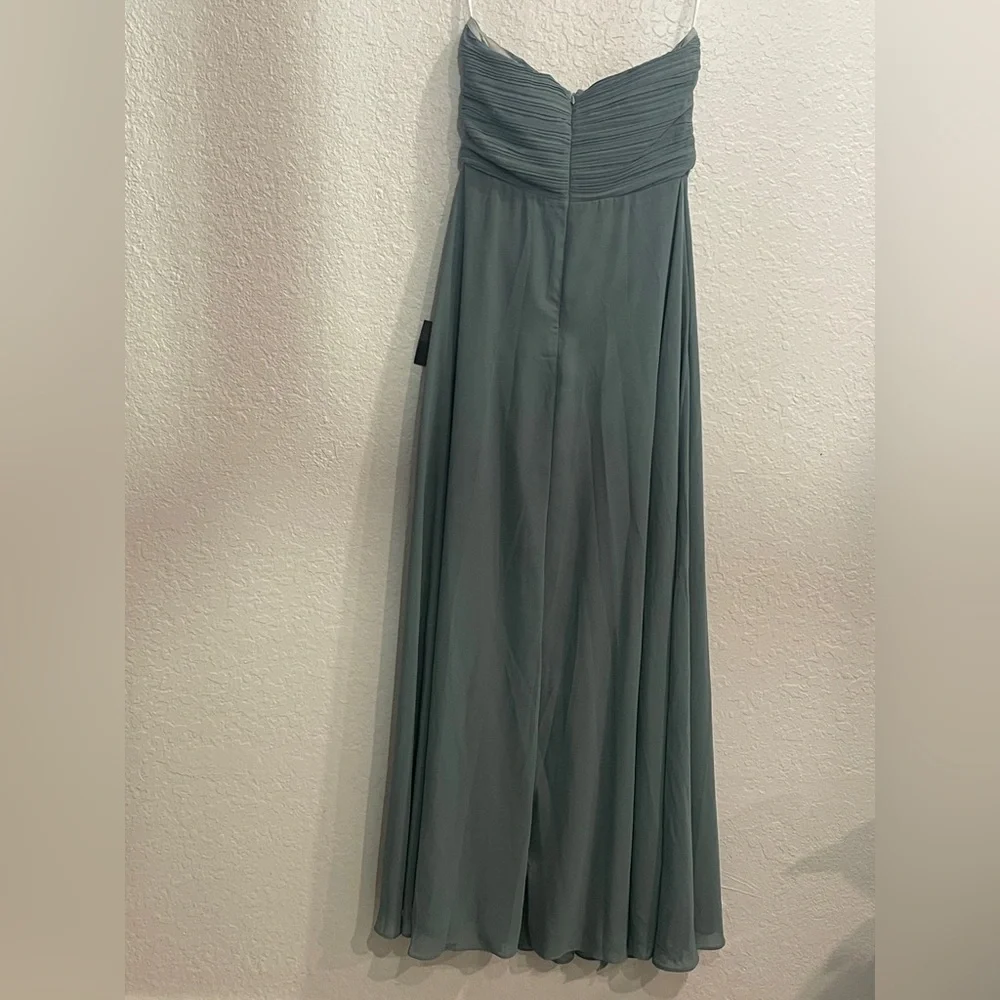 Lulu's Romantic Presence Sage Green Pleated Strapless Maxi Dress M - Picture 3 of 12